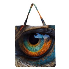 Eye Bird Feathers Vibrant Grocery Tote Bag by Hannah976