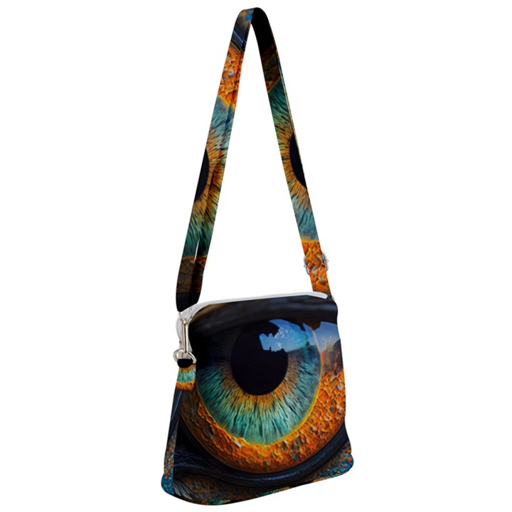 Eye Bird Feathers Vibrant Zipper Messenger Bag