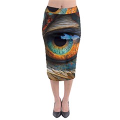 Eye Bird Feathers Vibrant Midi Pencil Skirt by Hannah976