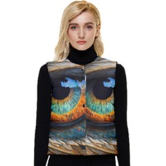 Eye Bird Feathers Vibrant Women s Button Up Puffer Vest