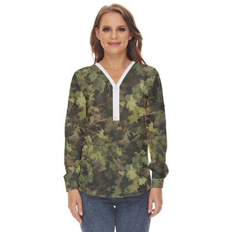 Camouflage Military Zip Up Long Sleeve Blouse by Ndabl3x