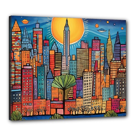 City New York Nyc Skyscraper Skyline Downtown Night Business Urban Travel Landmark Building Architec Canvas 24  X 20  (stretched)