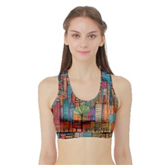 City New York Nyc Skyscraper Skyline Downtown Night Business Urban Travel Landmark Building Architec Sports Bra With Border by Posterlux