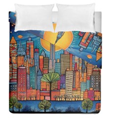 City New York Nyc Skyscraper Skyline Downtown Night Business Urban Travel Landmark Building Architec Duvet Cover Double Side (queen Size)