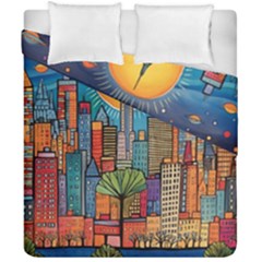 City New York Nyc Skyscraper Skyline Downtown Night Business Urban Travel Landmark Building Architec Duvet Cover Double Side (california King Size) by Posterlux