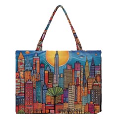 City New York Nyc Skyscraper Skyline Downtown Night Business Urban Travel Landmark Building Architec Medium Tote Bag