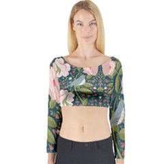 Spring Design With Watercolor Flowers Long Sleeve Crop Top by AlexandrouPrints