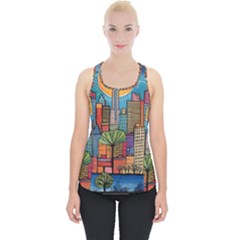 City New York Nyc Skyscraper Skyline Downtown Night Business Urban Travel Landmark Building Architec Piece Up Tank Top by Posterlux