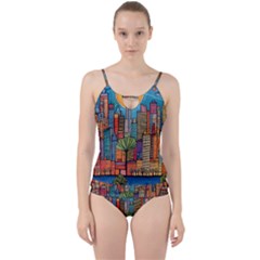 City New York Nyc Skyscraper Skyline Downtown Night Business Urban Travel Landmark Building Architec Cut Out Top Tankini Set