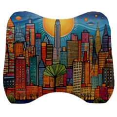 City New York Nyc Skyscraper Skyline Downtown Night Business Urban Travel Landmark Building Architec Velour Head Support Cushion