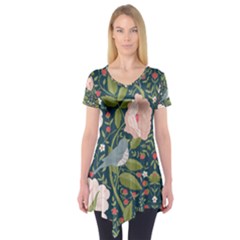 Spring Design With Watercolor Flowers Short Sleeve Tunic  by AlexandrouPrints