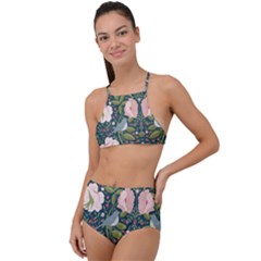 Spring Design With Watercolor Flowers Halter Tankini Set by AlexandrouPrints