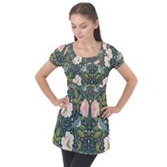 Spring Design With Watercolor Flowers Puff Sleeve Tunic Top by AlexandrouPrints