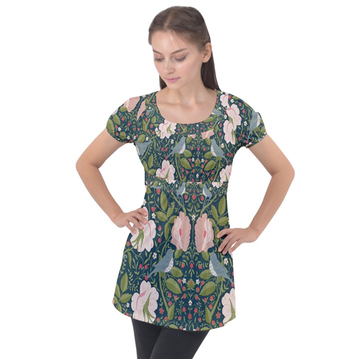 Spring Design with watercolor flowers Puff Sleeve Tunic Top