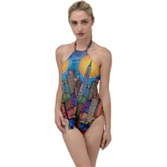 City New York Nyc Skyscraper Skyline Downtown Night Business Urban Travel Landmark Building Architec Go With The Flow One Piece Swimsuit