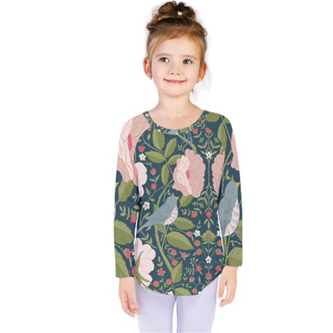 Spring Design With Watercolor Flowers Kids  Long Sleeve T-shirt by AlexandrouPrints