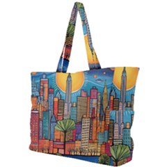 City New York Nyc Skyscraper Skyline Downtown Night Business Urban Travel Landmark Building Architec Simple Shoulder Bag