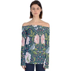 Spring Design With Watercolor Flowers Off Shoulder Long Sleeve Top