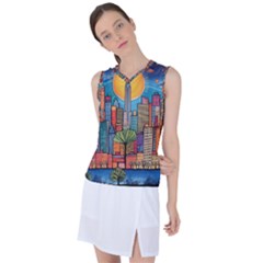 City New York Nyc Skyscraper Skyline Downtown Night Business Urban Travel Landmark Building Architec Women s Sleeveless Sports Top