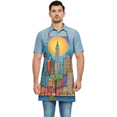 City New York Nyc Skyscraper Skyline Downtown Night Business Urban Travel Landmark Building Architec Kitchen Apron by Posterlux