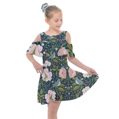 Spring Design With Watercolor Flowers Kids  Shoulder Cutout Chiffon Dress by AlexandrouPrints