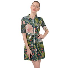 Spring Design With Watercolor Flowers Belted Shirt Dress by AlexandrouPrints