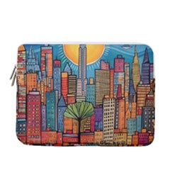 City New York Nyc Skyscraper Skyline Downtown Night Business Urban Travel Landmark Building Architec 13  Vertical Laptop Sleeve Case With Pocket by Posterlux