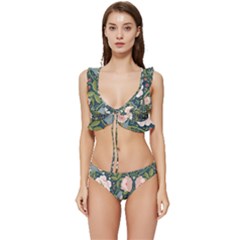 Spring Design With Watercolor Flowers Low Cut Ruffle Edge Bikini Set by AlexandrouPrints