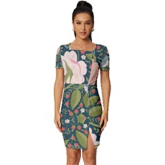 Spring Design With Watercolor Flowers Fitted Knot Split End Bodycon Dress by AlexandrouPrints