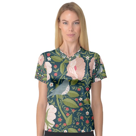 Spring Design With Watercolor Flowers V-neck Sport Mesh T-shirt by AlexandrouPrints