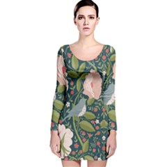 Spring Design With Watercolor Flowers Long Sleeve Velvet Bodycon Dress