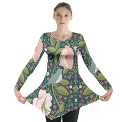 Spring Design With Watercolor Flowers Long Sleeve Tunic  by AlexandrouPrints