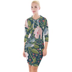 Spring Design With Watercolor Flowers Quarter Sleeve Hood Bodycon Dress