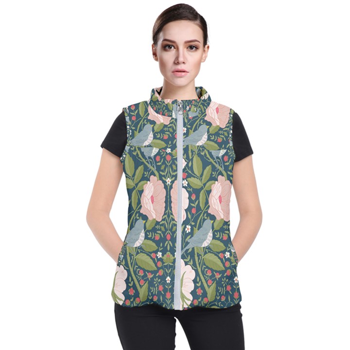 Spring Design with watercolor flowers Women s Puffer Vest