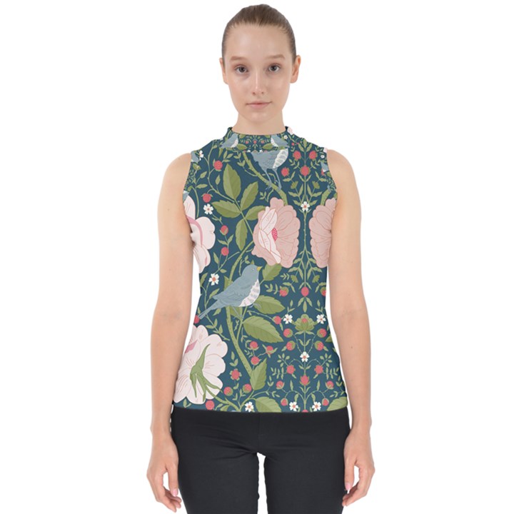 Spring Design with watercolor flowers Mock Neck Shell Top