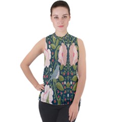 Spring Design With Watercolor Flowers Mock Neck Chiffon Sleeveless Top by AlexandrouPrints