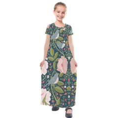 Spring Design With Watercolor Flowers Kids  Short Sleeve Maxi Dress by AlexandrouPrints