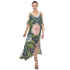 Spring Design With Watercolor Flowers Maxi Chiffon Cover Up Dress