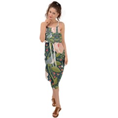 Spring Design With Watercolor Flowers Waist Tie Cover Up Chiffon Dress