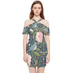 Spring Design With Watercolor Flowers Shoulder Frill Bodycon Summer Dress by AlexandrouPrints