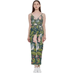 Spring Design With Watercolor Flowers V-neck Camisole Jumpsuit