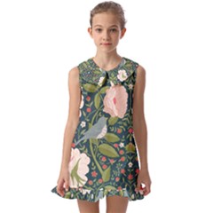 Spring Design With Watercolor Flowers Kids  Pilgrim Collar Ruffle Hem Dress by AlexandrouPrints