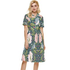 Spring Design With Watercolor Flowers Button Top Knee Length Dress by AlexandrouPrints