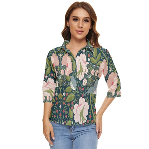 Spring Design With Watercolor Flowers Women s Quarter Sleeve Pocket Shirt by AlexandrouPrints