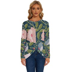 Spring Design With Watercolor Flowers Long Sleeve Crew Neck Pullover Top