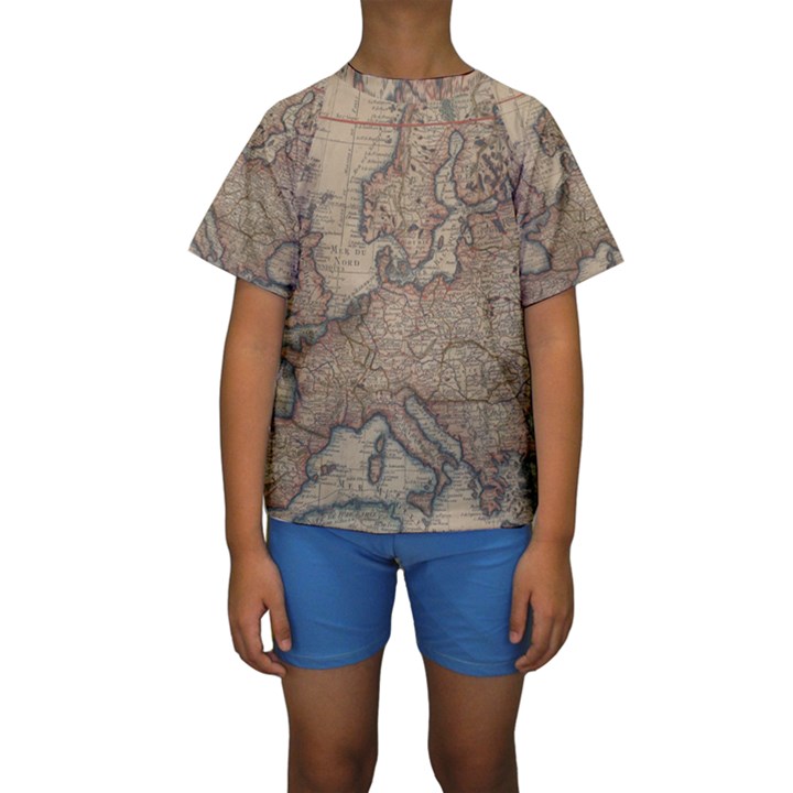 Old Vintage Classic Map Of Europe Kids  Short Sleeve Swimwear