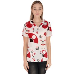 Assorted Illustration Lot Japan Fundal Japanese Women s V-neck Scrub Top by Maspions