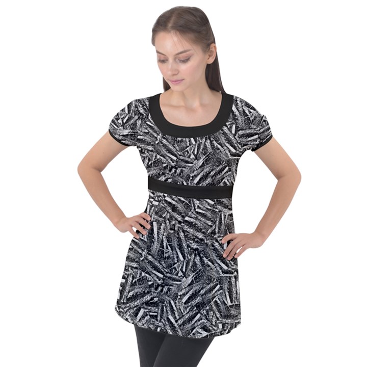 Monochrome Mirage Puff Sleeve Tunic Top