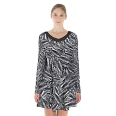 Monochrome Mirage Long Sleeve Velvet V-neck Dress by dflcprintsclothing