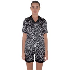 Monochrome Mirage Satin Short Sleeve Pajamas Set by dflcprintsclothing